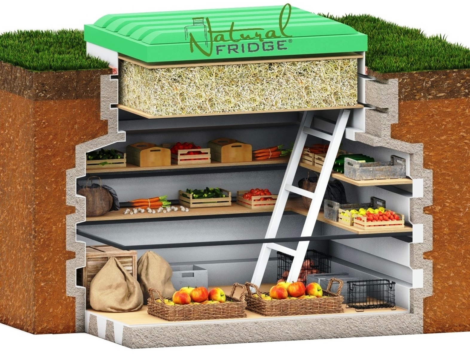 Piwniczka przydomowa ® 1,2 m x 1,55 m piwniczki ogrodowe ze schodami   – Wymiary wejścia 70х100 cm  – Powierzchnia półek 1,6 m² Piwniczka 120x160 Natural Fridge  9 980  zł