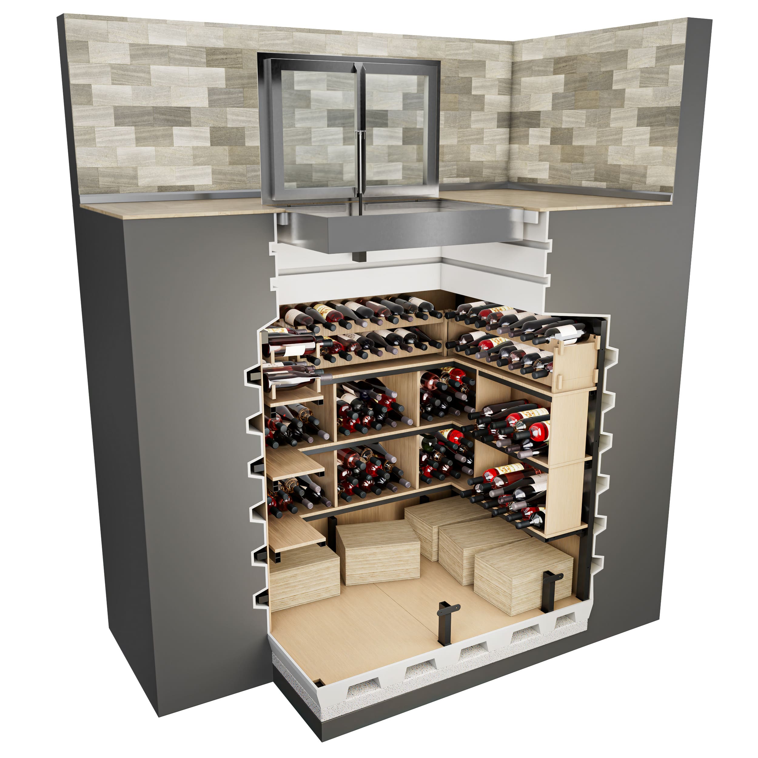 Piwnica na wino 130x160 350 kg – Wymiary wejścia 70х100 cm – Powierzchnia mejsc do przechowywania 2,5 m² Piwnica na wino 130x160 Natural Fridge  18 540  zł